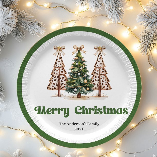 Plato De Papel Trendy Leopard Christmas Tree Custom Name Plates (Trendy Leopard Christmas Tree Custom Name Paper Plates)