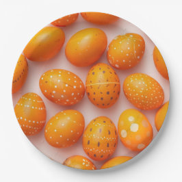 Plato De Papel Trendy Orange Easter Eggs Pattern Paper 