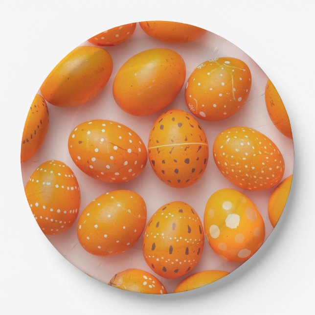 Plato De Papel Trendy Orange Easter Eggs Pattern Paper  (Anverso)