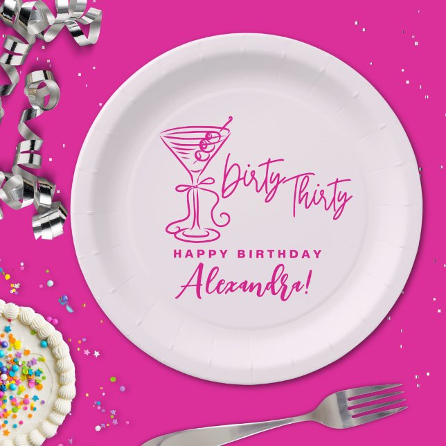 Plato De Papel Trendy Pink Dirty Thirty 30th Birthday (Subido por el creador)