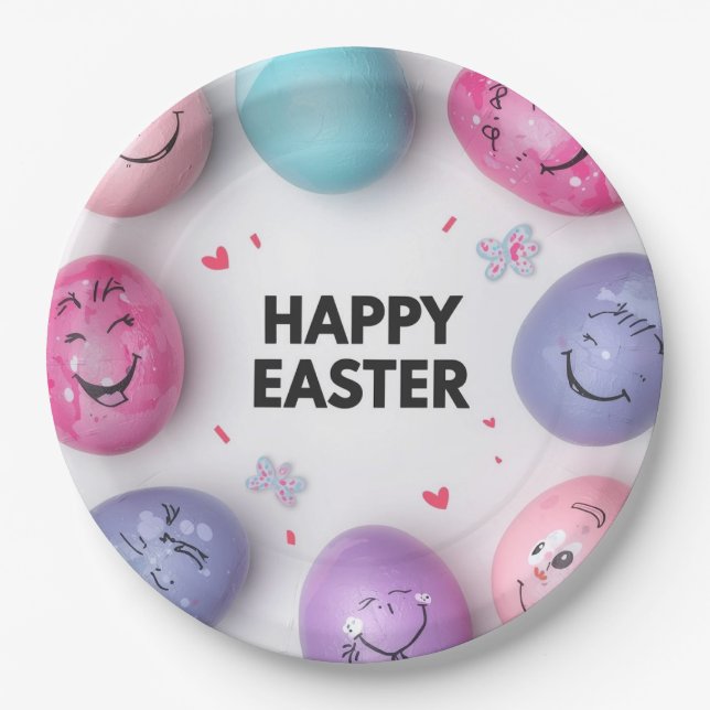 Plato De Papel Trendy Purple and Pink Easter Eggs Pattern Paper  (Anverso)