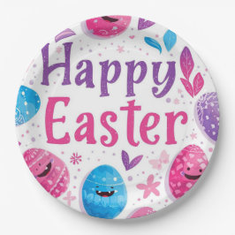 Plato De Papel Trendy Purple and Pink Easter Eggs Pattern Paper 