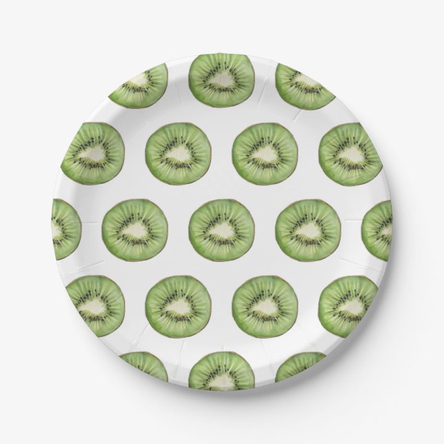 Plato De Papel Trendy Summer Watercolor Fruit Kiwi Pattern        (Anverso)