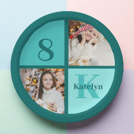 Plato De Papel Trendy Teal Photo Custom Birthday Party