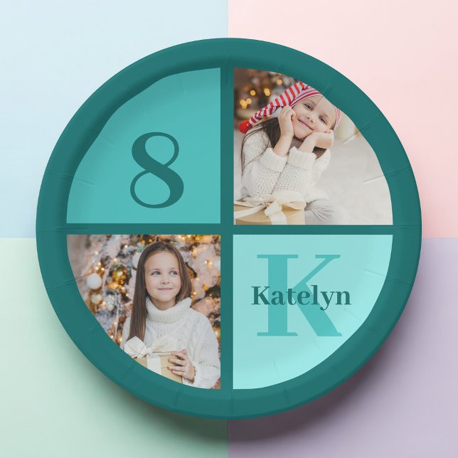 Plato De Papel Trendy Teal Photo Custom Birthday Party (Subido por el creador)