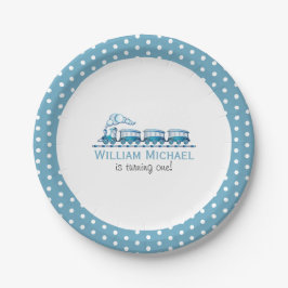 Plato De Papel Trenes Blue Boy First Birthday