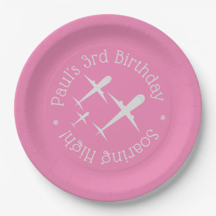 Plato De Papel Tres aviones con un divertido rosado elegante, per