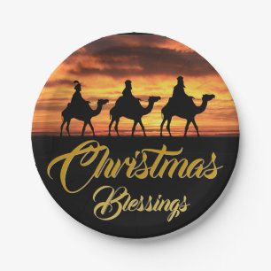 Plato De Papel Tres bendiciones del navidad de reyes Riding