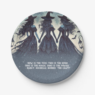 Plato De Papel Tres Brujas en Fiesta de Halloween Nocturna y Estr