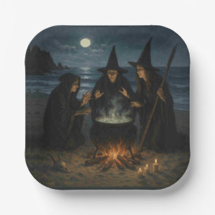 Plato De Papel Tres brujas producen Cauldron Full Moon Beach