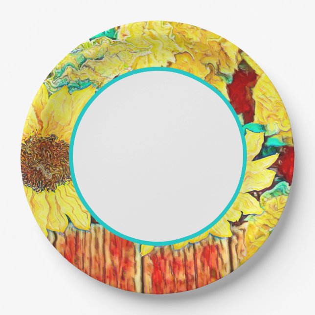 Plato De Papel Tres girasoles (Anverso)