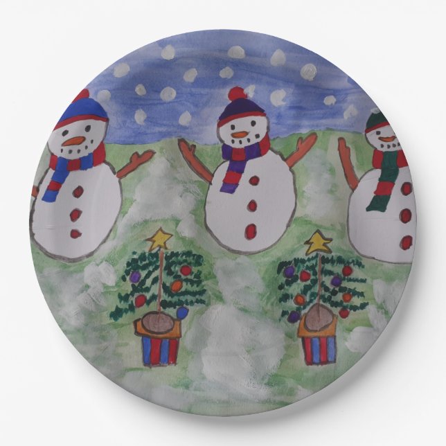 Plato De Papel Tres Navidades Snowmen (Anverso)