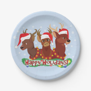 Plato De Papel Tres Navidades venados