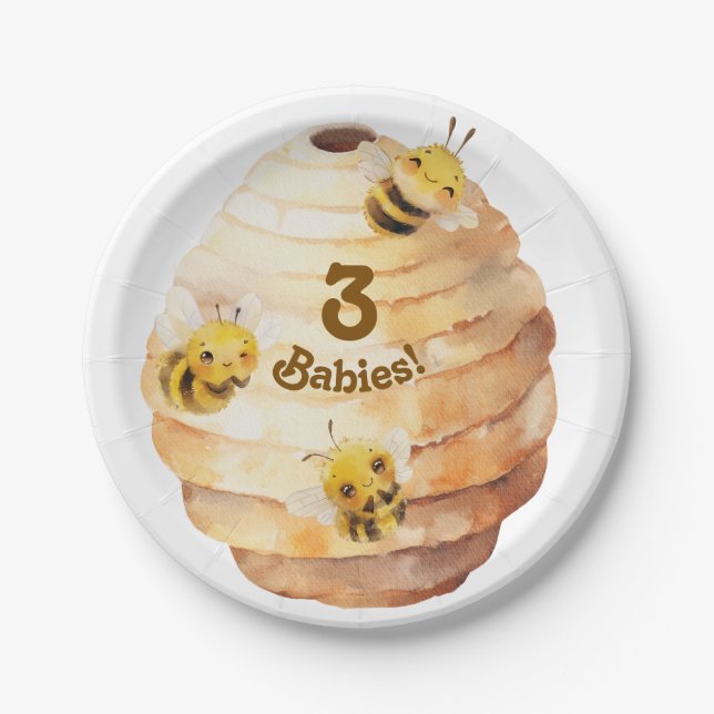 Plato De Papel Tres placas de papel de abejas (Anverso)