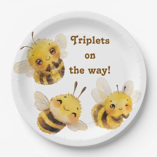 Plato De Papel Tres placas de papel de abejas (Anverso)
