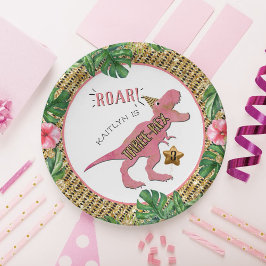 Plato De Papel Tres Rex Dinosaur 3ª Placa De Papel De Cumpleaños