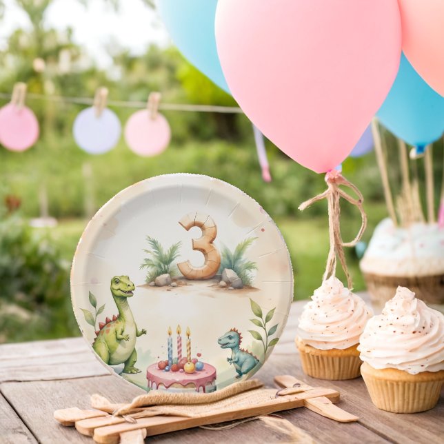 Plato De Papel Tres Rex Dinosaurios 3ª Placas De Papel De Cumplea (Subido por el creador)