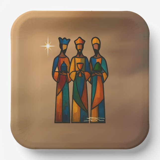 Plato De Papel Tres Reyes Magos Abstractos (Anverso)