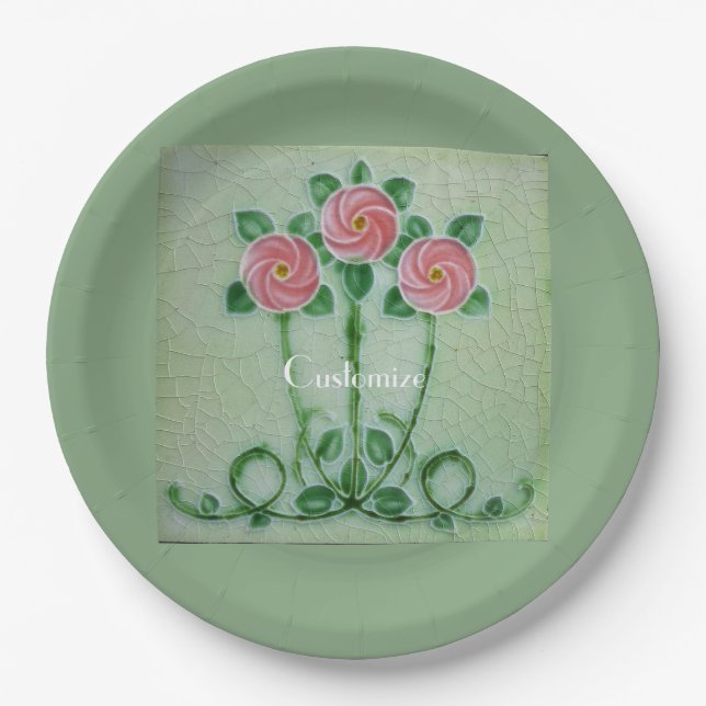 Plato De Papel Tres rosas rosadas Thunder_Cove (Anverso)