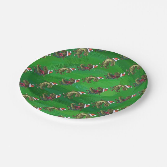 Plato De Papel TRex en Santa Hat en Green (Angular)