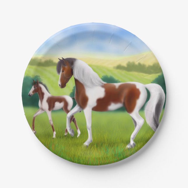 Plato De Papel Tri yegua de la pintura y placas de papel del (Anverso)