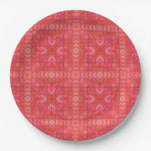 Plato De Papel Triángulos geométricos y diamantes en rojo y rosa