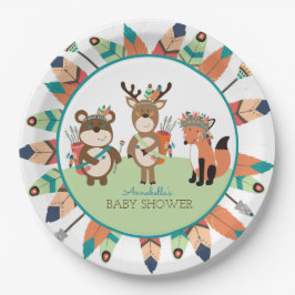 Plato De Papel Tribal Woodland Animals Boho Feather Paper Plate