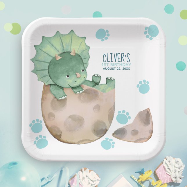 Plato De Papel Triceratops Dinosaur Boy 1.ª Fiesta de cumpleaños (Subido por el creador)