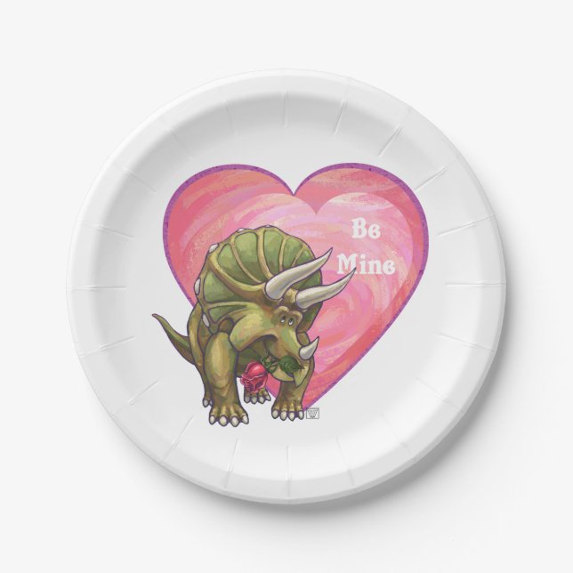 Plato De Papel Triceratops Red Rose Heart (Anverso)