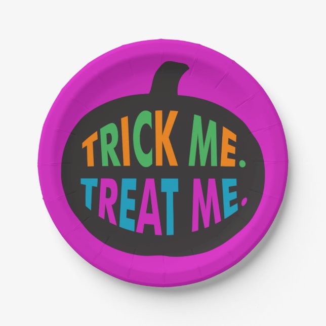 Plato De Papel Trick me trata, Halloween multicolor (Anverso)