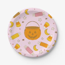 Plato De Papel Trick o Treat Candy (rosado) de Halloween