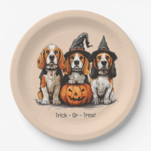 Plato De Papel Trick O Treat Halloween Beagle Dogs