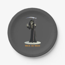 Plato De Papel Trick or Treat. Cartoon Grim Reaper