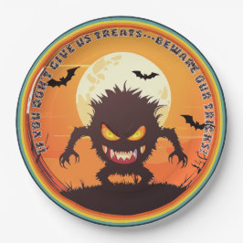 Plato De Papel Trick or Treat del Monstruo Pequeño Peludo de Hall