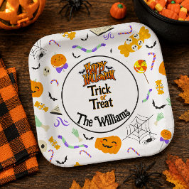 Plato De Papel Trick or Treat Personalizado Lindo Halloween