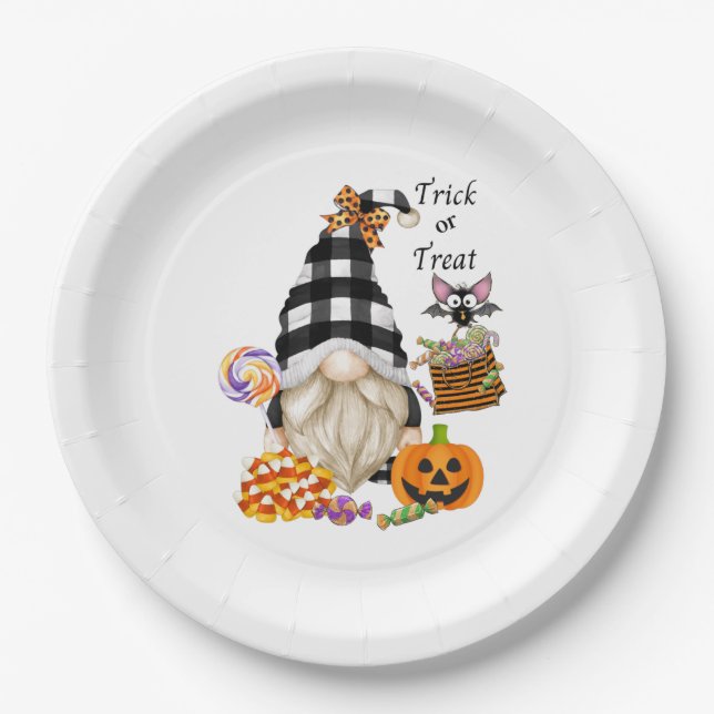 Plato De Papel Trick or Treth Halloween Gnome (Anverso)