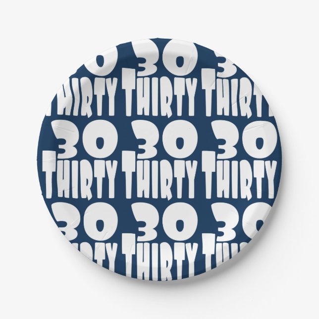 Plato De Papel Trigésimo cumpleaños en letras grandes (Anverso)