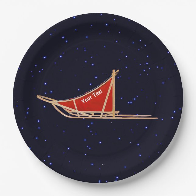 Plato De Papel Trineo de Perros Sobre Estrellas (Anverso)
