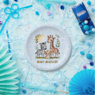 Plato De Papel Trío de adorables animales de safari para baby sho