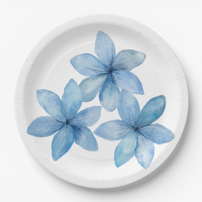 Plato De Papel Trío de bonitos de flores azules (Anverso)