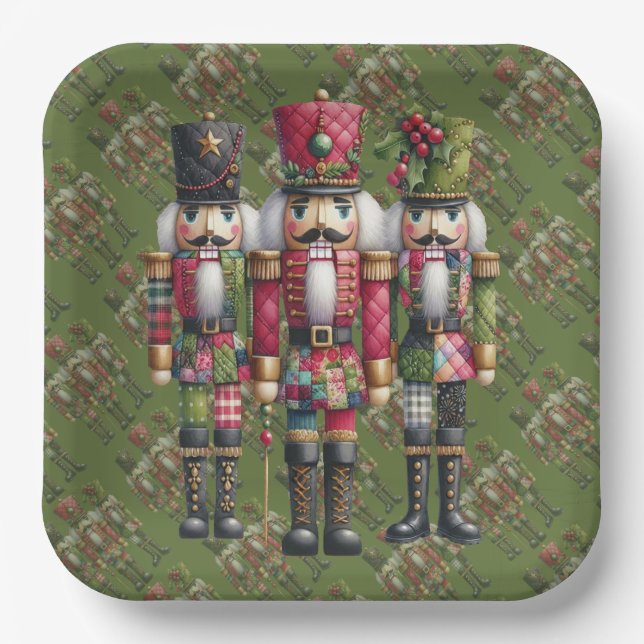 Plato De Papel Trío de Cascanueces Navideños de Patchwork Caprich (Anverso)