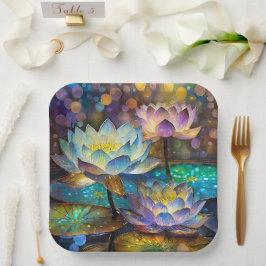 Plato De Papel Trío de flores de loto brillantes