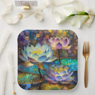 Plato De Papel Trío de flores de loto brillantes