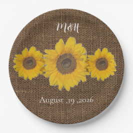 Plato De Papel trío de girasol con aspecto de burlap - boda rústi