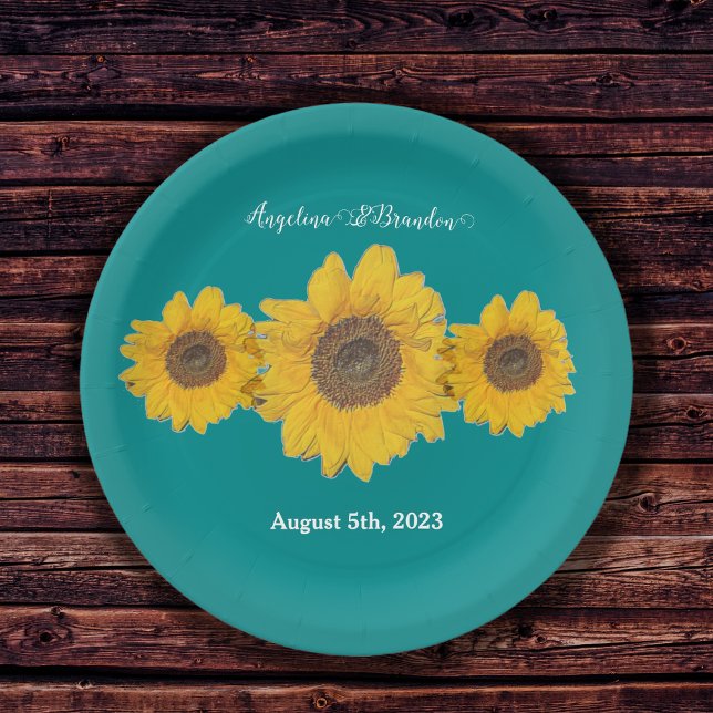 Plato De Papel trío de girasoles no3 para bodas (Subido por el creador)