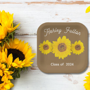 Plato De Papel Trío de girasoles para graduaciones 2026