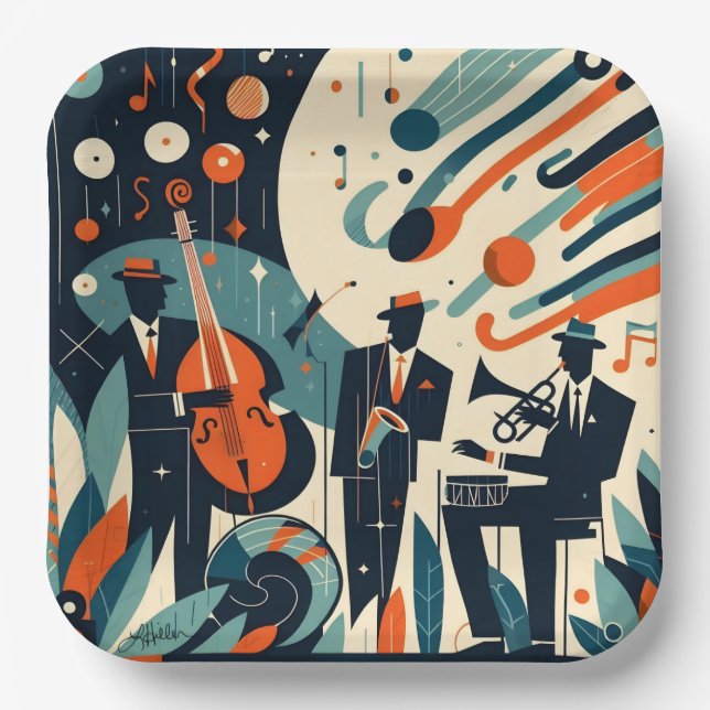 Plato De Papel Trío de Jazz de la Era Moderna de Mitad de Siglo (Anverso)