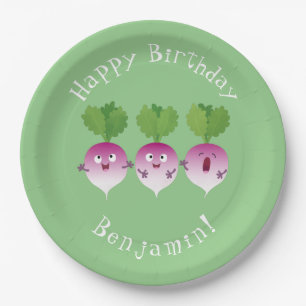 Plato De Papel Trío de verduras de nabo lindo personalizado