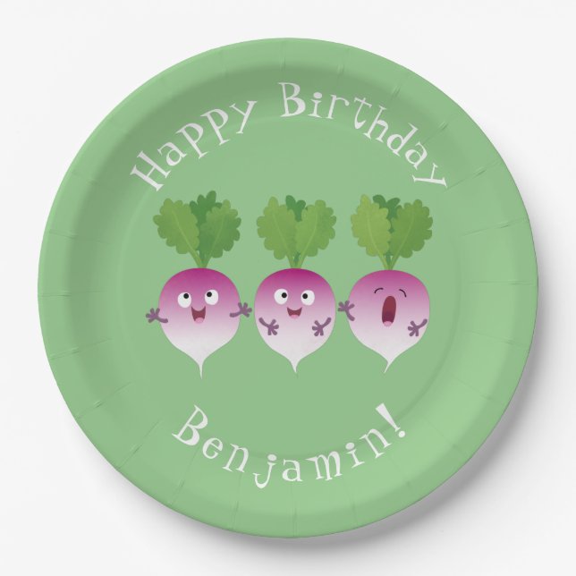 Plato De Papel Trío de verduras de nabo lindo personalizado (Anverso)