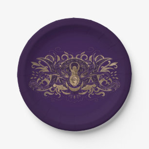 Plato De Papel Triple luna - Triple diosa morada y dorada